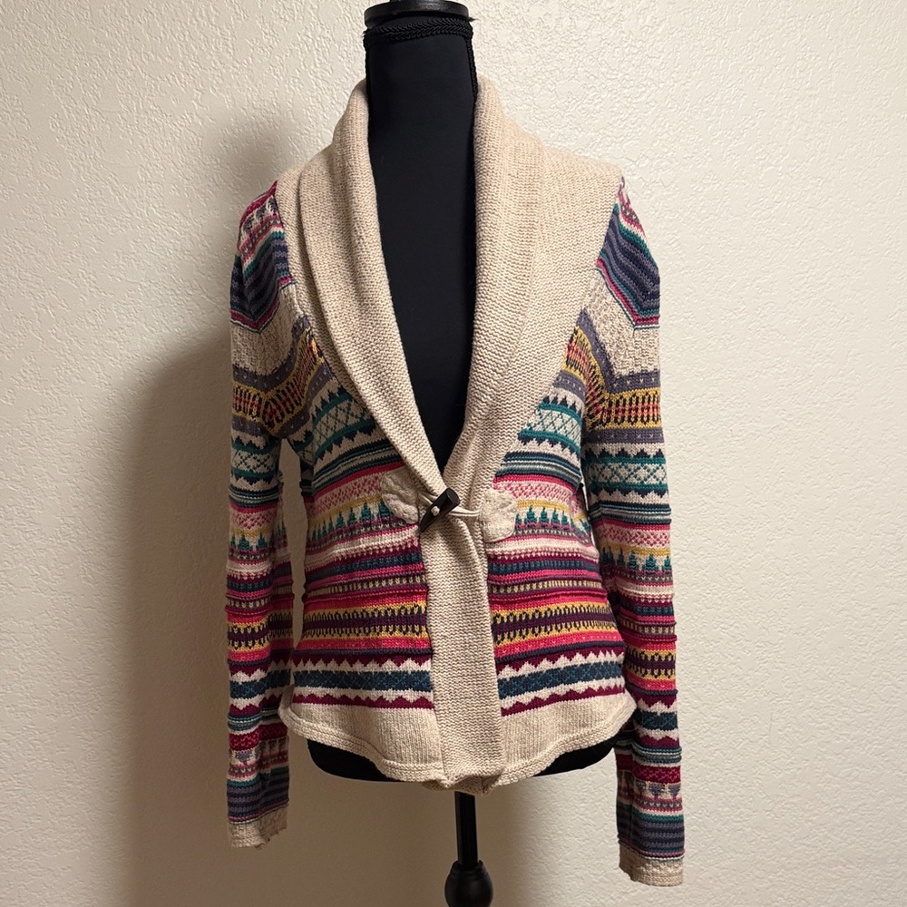 Fun Cream & Multicolor Patterned Cardigan